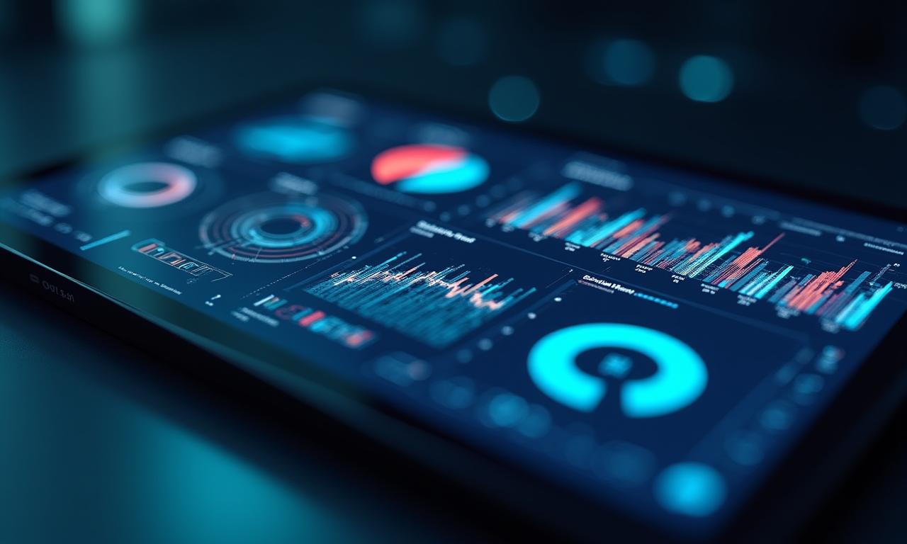 Sophisticated AI Dashboard showing data visualizations and analytical trends