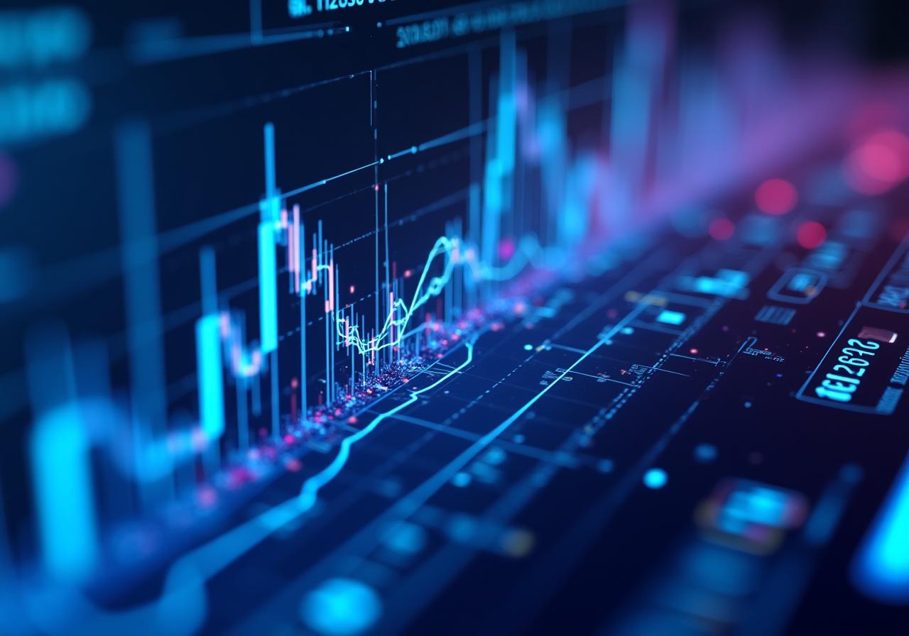 Abstract data visualization showing growth projections and high-tech analytics